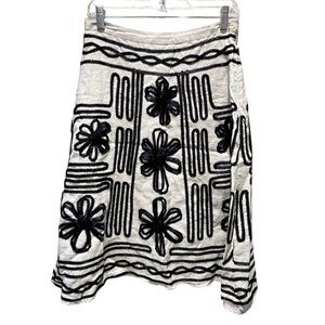 Carole Little 100% Linen Skirt A-Line Embroidered Size 4